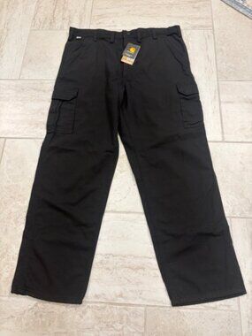 NWT Carhartt Mens 44x34 Black Flame Resistant Canvas Cargo Pants Utility Work